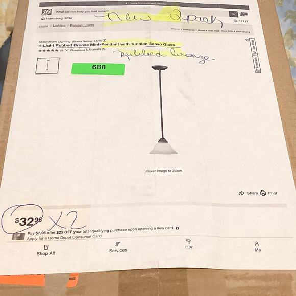 2 Millennium Lighting Fulton (1091-RBZ) 1-Light Mini Pendants Bronze NEW IN BOX - Picture 3 of 5